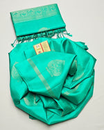 Load image into Gallery viewer, Classic Turquoise Green Elegance Handloom Soft Silk Saree SS24754
