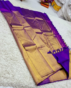 Classic Violet Airline Rising Border 2gm Zari Elegance Kanchipuram Handloom Silk Saree SS20701