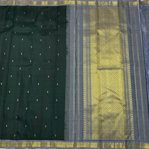 Classic Bottle Green & Grey Elegance Kanchipuram Handloom Silk Saree SS23690