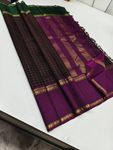 Classic Dark Chocolate & Berry Wine 2gm Zari Elegance Kanchipuram Handloom Silk Saree SS24467