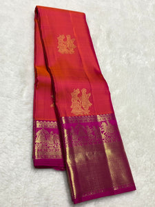 Classic Orange Pink & Fuchsia Pink Elegance Kanchipuram Handloom Silk Saree SS25361