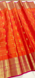 Classic Orange & Rani Pink 2gm Zari Vaira Oosi Elegance Kanchipuram Handloom Silk Saree SS25268