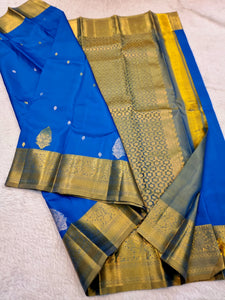 Classic Azure Blue 1gm Zari Elegance Kanchipuram Handloom Silk Saree SS24727