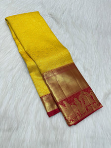 Classic Golden Yellow & Chilli Red Korvai Zari Bridal Elegance Kanchipuram Handloom Silk Saree SS26024