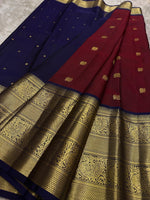 Load image into Gallery viewer, Classic Wine Red &amp; Midnight Blue Black Kanchipuram Handloom Silk Saree SS26837

