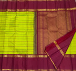 Load image into Gallery viewer, Classic Lime Green Thread Stripes Korvai 1gm Zari Ganga Jamuna Elegance Kanchipuram Handloom Silk Saree SS28572
