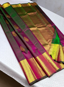 Classic Wine Red & Green 1gm Zari Kanchipuram Handloom Silk Saree SS26205