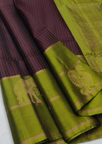 Load image into Gallery viewer, Classic Chocolate Brown &amp; Olive Green Double Warp Elegance Handloom Soft Silk Saree SS26745
