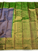 Load image into Gallery viewer, Classic Steel Blue &amp; Green 2gm Zari Elegance Kanchipuram Handloom Silk Saree SS25436
