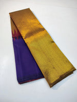 Load image into Gallery viewer, Classic Gold &amp; Steel Blue Rising Border Kanchipuram Handloom Silk Saree SS26022
