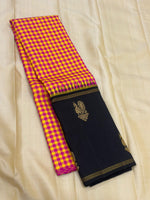 Load image into Gallery viewer, Classic Yellow &amp; Pink Black 1gm Zari Checks Elegance Kanchipuram Handloom Silk Saree SS27609
