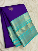 Load image into Gallery viewer, Classic Berry Violet &amp; Aqua 1gm Zari Elegance Kanchipuram Handloom Silk Saree SS28077
