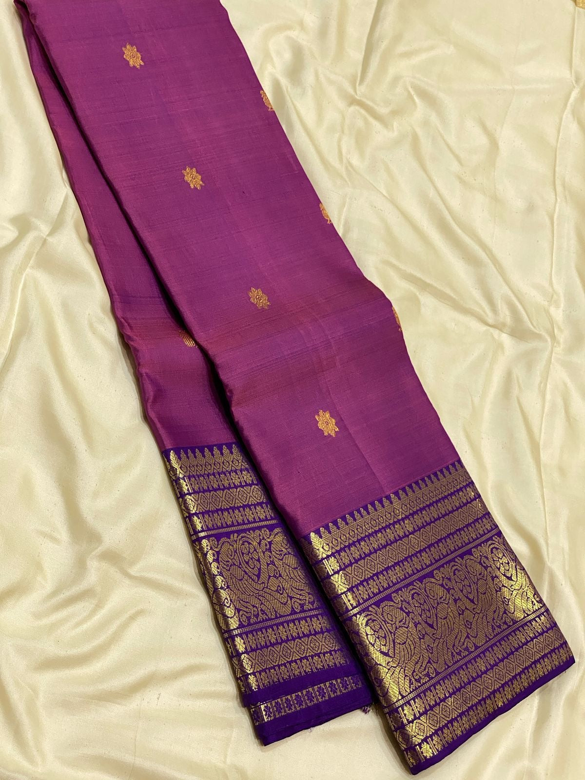 Classic Rhubarb Pink & Violet 2gm Zari Elegance Kanchipuram Handloom Silk Saree SS24696