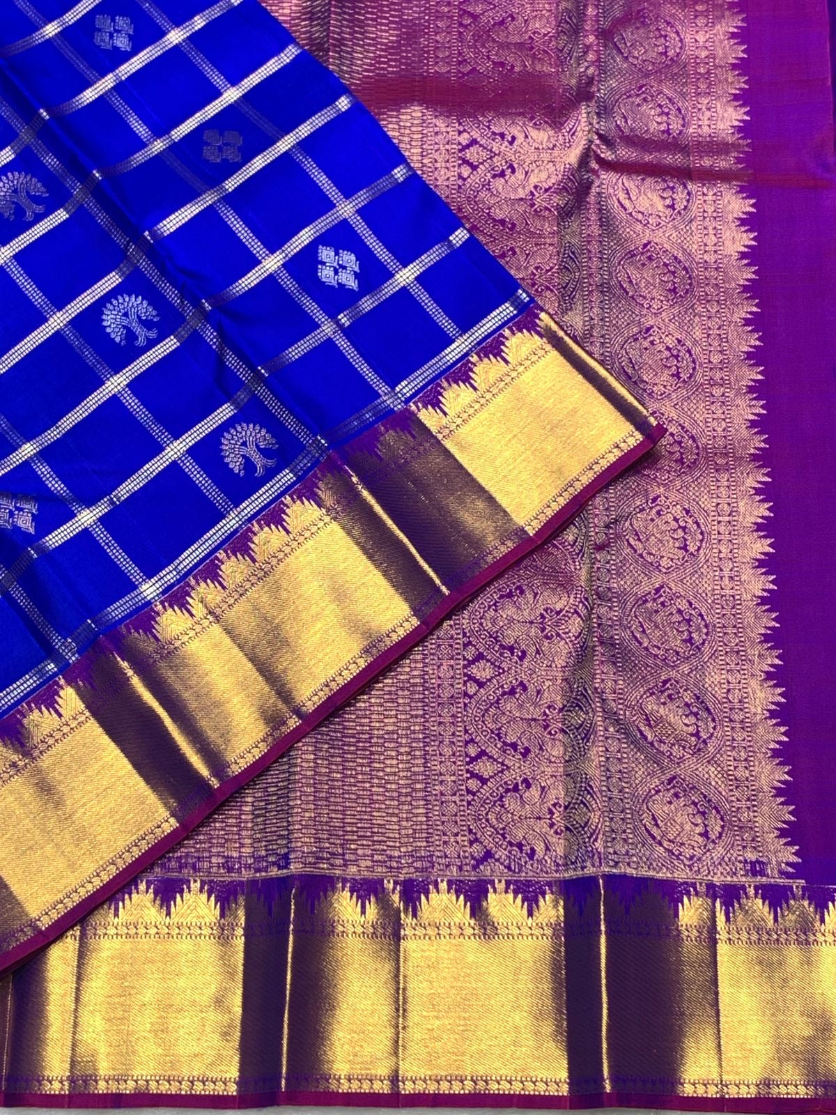 Classic Robin Blue & Purple 2gm Zari Elegance Kanchipuram Handloom Silk Saree SS25364