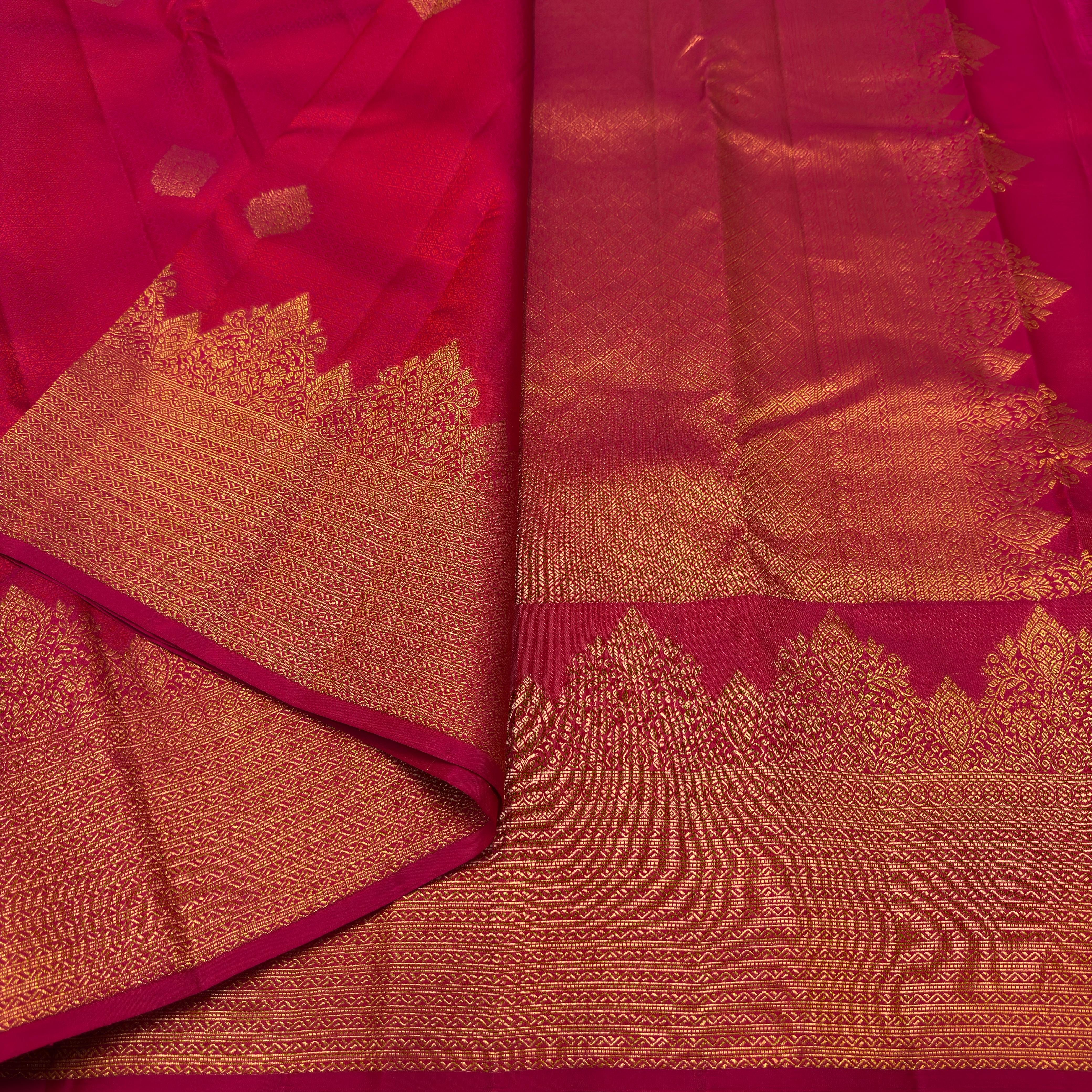 Classic Dark Pink 2gm Zari Temple Bridal Elegance Kanchipuram Handloom Silk Saree SS26588