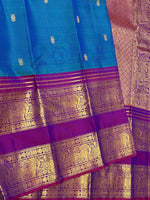 Load image into Gallery viewer, Classic Peacock Blue &amp; Vadamalli 2gm Zari Elegance Kanchipuram Handloom Silk Saree SS28290
