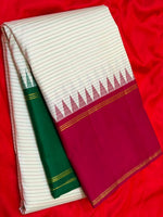 Load image into Gallery viewer, Classic White Deep Red &amp; Green 2gm Zari Ganga Jamuna Pattu Oosi Elegance Kanchipuram Handloom Silk Saree SS28561
