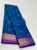 Load image into Gallery viewer, Classic Azure Blue &amp; Purple 2gm Zari Elegance Kanchipuram Handloom Silk Saree SS23752
