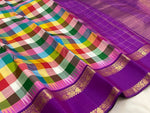 Load image into Gallery viewer, Classic Berry Purple Multicolor Zari Checks 2gm Zari Elegance Kanchipuram Handloom Silk Saree SS28575
