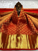 Load image into Gallery viewer, Classic Deep Orange 2gm Zari Bridal Elegance Kanchipuram Handloom Silk Saree SS25449
