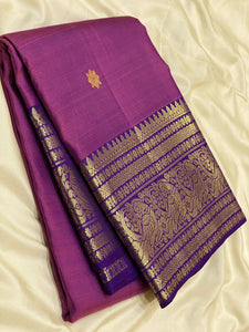 Classic Rhubarb Pink & Violet 2gm Zari Elegance Kanchipuram Handloom Silk Saree SS24696