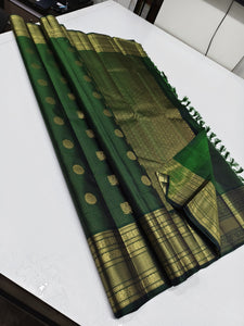 Classic Bottle Green 2gm Zari Kanchipuram Handloom Silk Saree SS26238