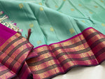 Load image into Gallery viewer, Classic Sea Green &amp; Ruby Pink 1gm Zari Elegance Kanchipuram Handloom Silk Saree SS25275

