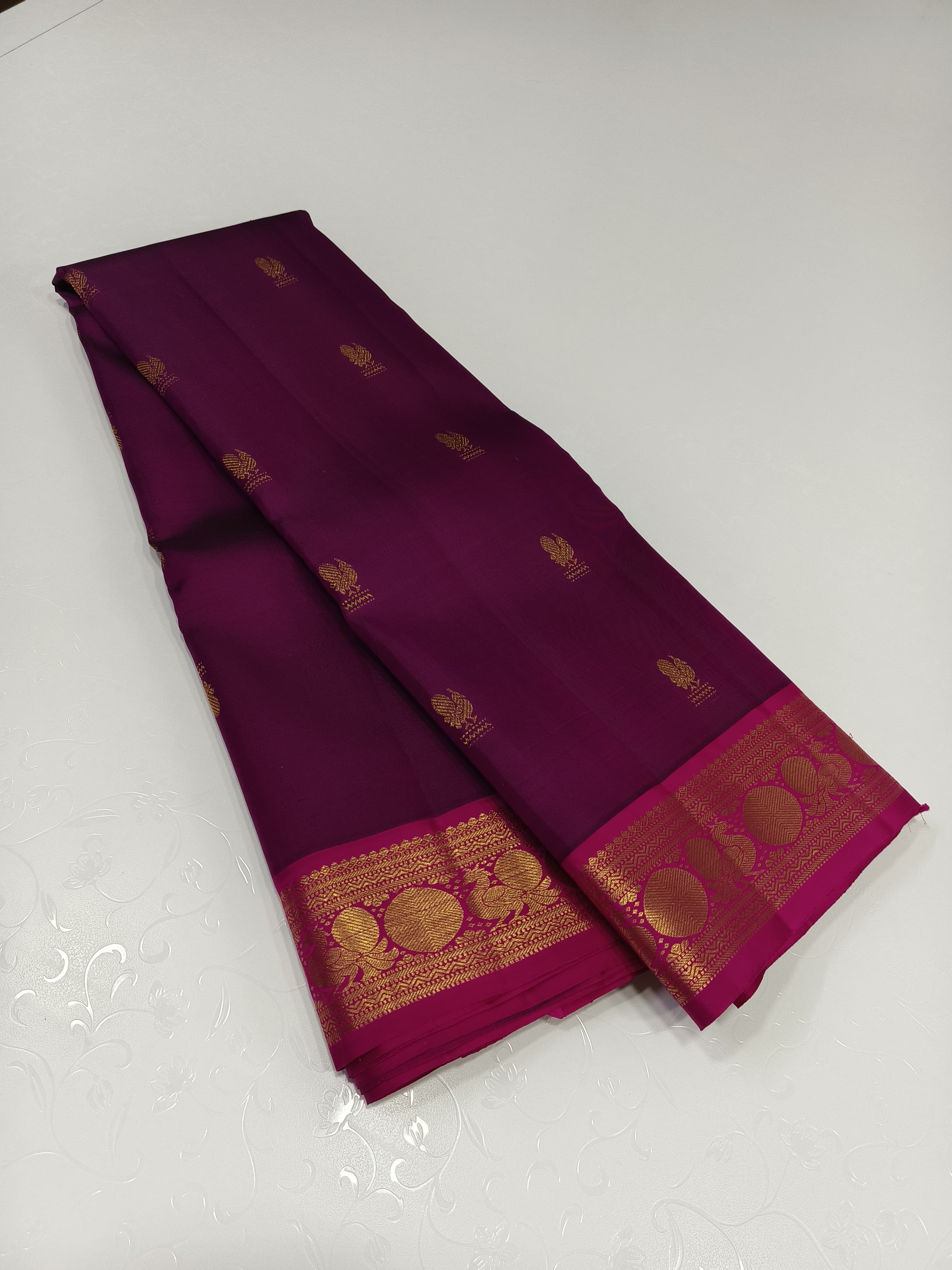 Classic Berry Plum & Deep Pink 2gm Zari Elegance Kanchipuram Handloom Silk Saree SS23589