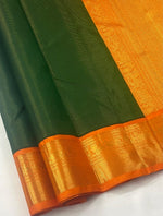 Load image into Gallery viewer, Classic Forest Green &amp; Mango Yellow 2gm Zari Elegance Kanchipuram Handloom Silk Saree SS27535
