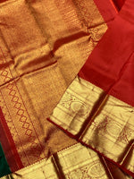 Load image into Gallery viewer, Classic Green &amp; Red 2gm Zari Elegance Kanchipuram Handloom Silk Saree SS24395
