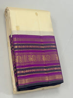 Load image into Gallery viewer, Classic Golden Cream &amp; Lavender 2gm Zari Elegance Kanchipuram Handloom Silk Saree SS27174

