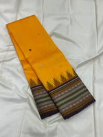 Load image into Gallery viewer, Classic Golden Yellow &amp; Coffee Brown Vintage Thread Butta Korvai  Elegance Kanchipuram Handloom Silk Saree SS27557
