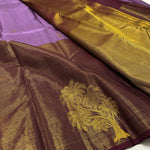 Load image into Gallery viewer, Classic Lavender &amp; Coffee Brown 1gm Zari Vaira Oosi Elegance Kanchipuram Handloom Silk Saree SS24849
