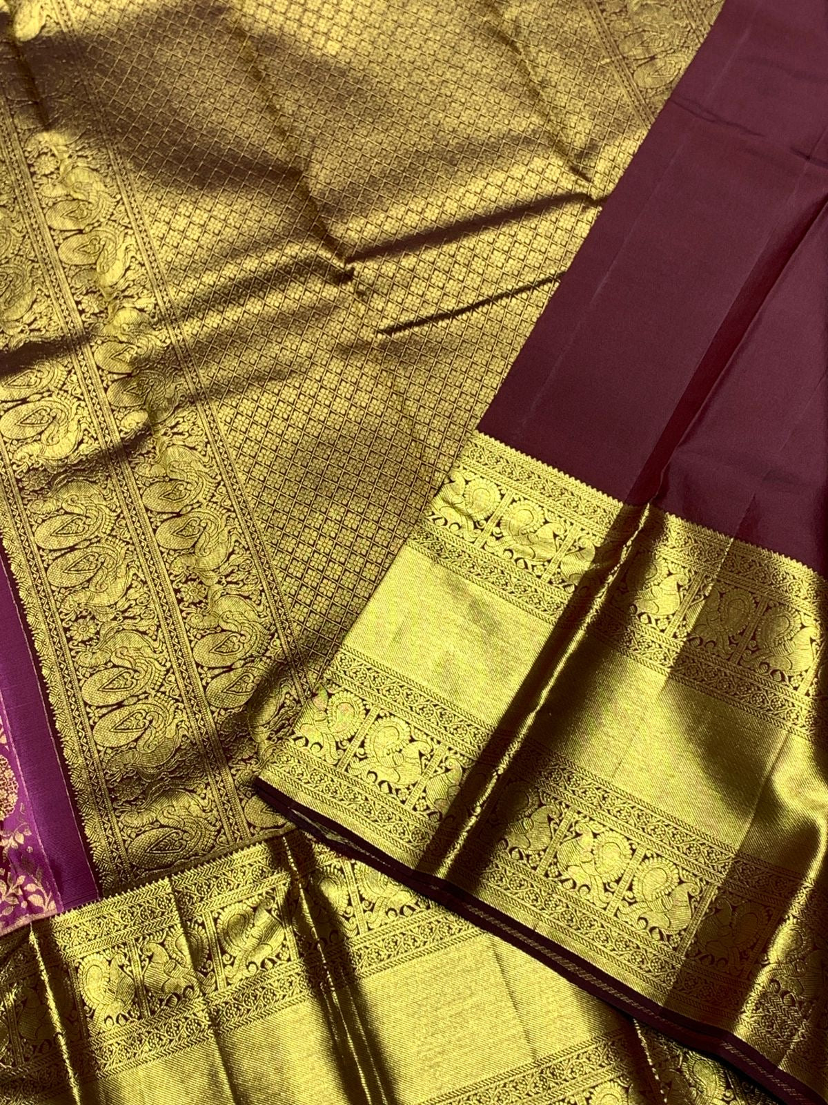 Classic Onion Pink & Mahogany Red 2gm Zari Kanchipuram Handloom Silk Saree SS26002
