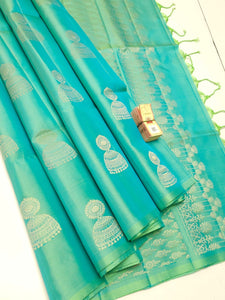 Classic Turquoise Jhumka Design Elegance Handloom Soft Silk Saree SS22224