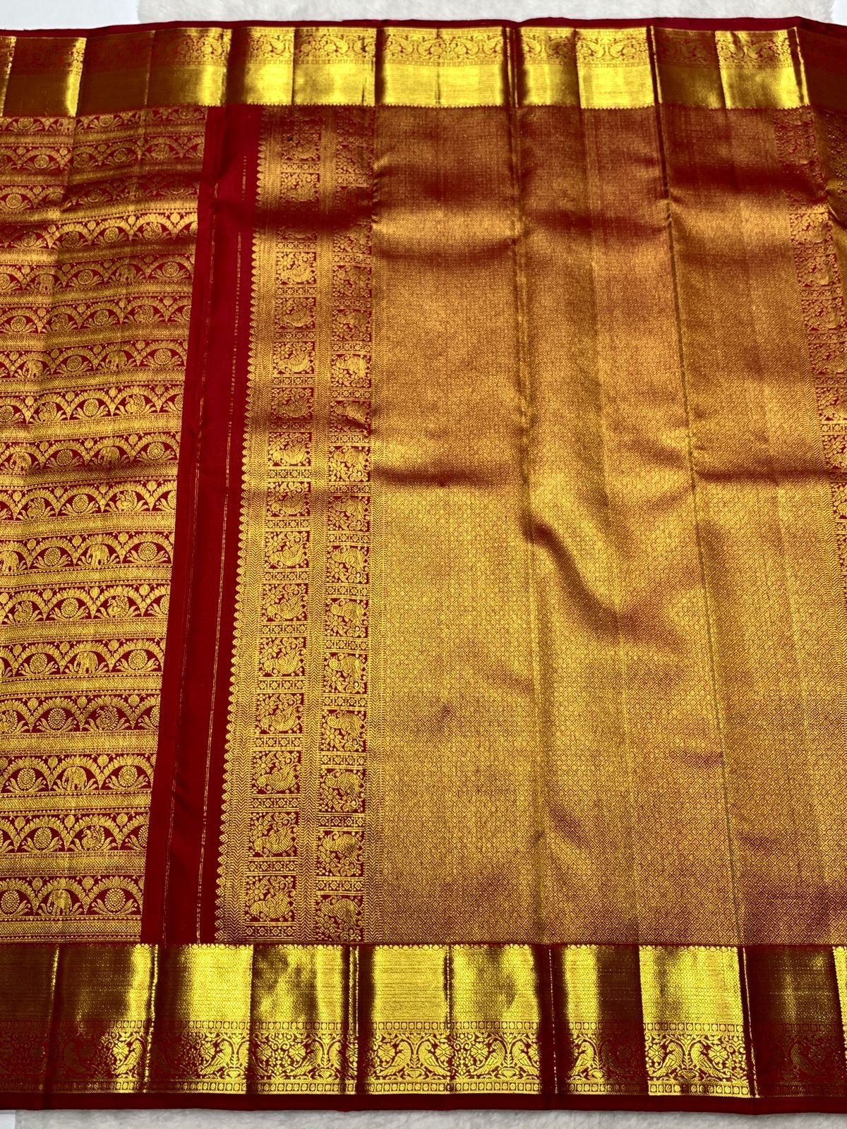 Classic Brick Red 2gm Zari Bridal Elegance Kanchipuram Handloom Silk Saree SS25369