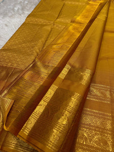 Classic Mustard Yellow 2gm Zari Kanchipuram Handloom Silk Saree SS26423