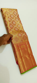 Load image into Gallery viewer, Classic Gold &amp; Red Elegance Kanchipuram Handloom Silk Saree SS24819
