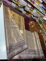 Load image into Gallery viewer, Classic Shimmer Gold &amp; Coffee Brown Bridal Elegance Kanchipuram Tissue Handloom Silk Saree SS25714

