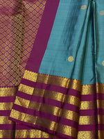 Load image into Gallery viewer, Classic Azure Blue &amp; Berry Wine Long Border Vintage Elegance Kanchipuram Handloom Silk Saree SS27183
