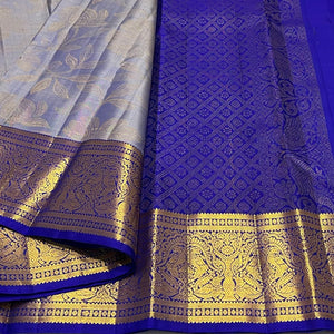 Classic Satin Soft Blue & Royal Blue 1gm Zari Bridal Elegance Kanchipuram Handloom Silk Saree SS20386