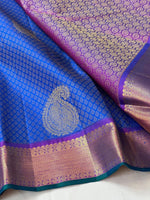 Load image into Gallery viewer, Classic Azure Blue &amp; Wine Purple 2gm Zari Elegance Kanchipuram Handloom Silk Saree SS24827
