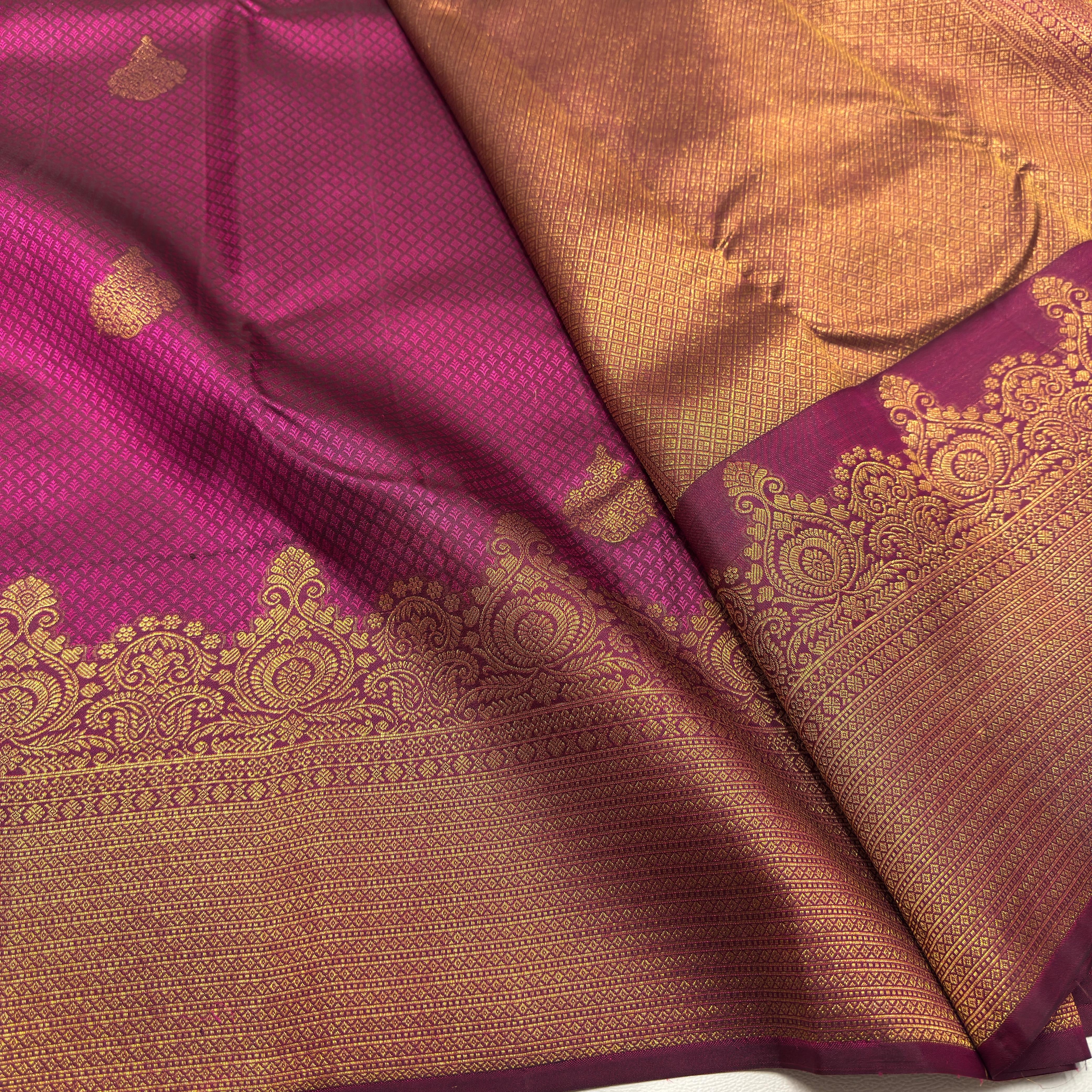 Classic Deep Pink 2gm Zari Temple Bridal Elegance Kanchipuram Handloom Silk Saree SS26582