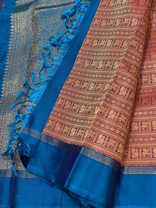 Classic Dark Plum & Azure Blue 2gm Zari Elegance Kanchipuram Handloom Silk Saree SS24689