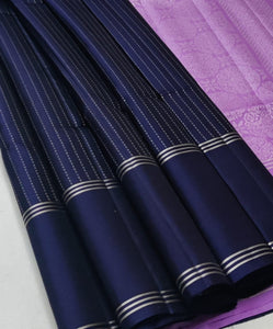 Classic Navy Blue & Lilac Elegance Handloom Soft Silk Saree SS24740