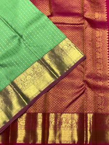Classic Light Green & Deep Pink 2gm Zari Bridal Elegance Kanchipuram Handloom Silk Saree SS25568