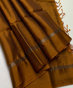 Classic Mustard Elegance Plain Handloom Soft Silk Saree SS26134
