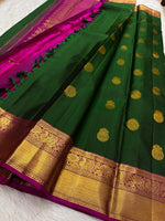Load image into Gallery viewer, Classic Bottle Green &amp; Wine Purple Bridal Elegance Kanchipuram Handloom Silk Saree SS19538
