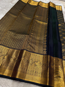 Classic Charcoal Black 2gm Zari Bridal Elegance Kanchipuram Handloom Silk Saree SS24783