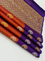 Load image into Gallery viewer, Classic Rust Orange &amp; Purple Elegance Kanchipuram Handloom Silk Saree SS27905
